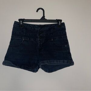 Mossimo Black Denim High Rise Layered Waist 7 Womens Cuff Shorts